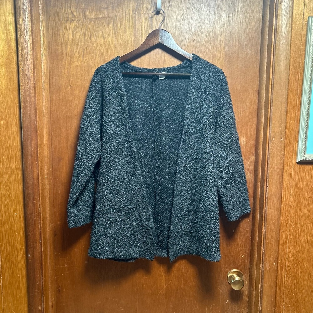 Divided Gray Cardigan Sweater Open Front 3/4 Sleeves